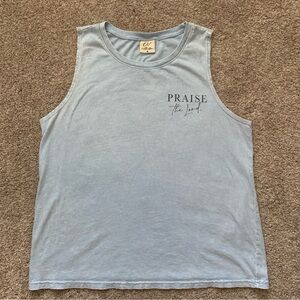 Oat Collective Praise The Lord Psalm 148 Acid Wash Light Blue Tank Medium